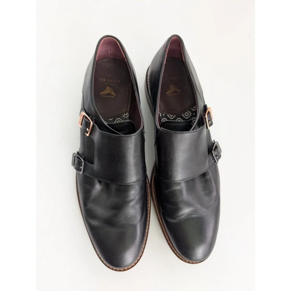 Ted Baker Kartor FD05836 Double Monk Strap Black Leather Shoes Mens US 10.5